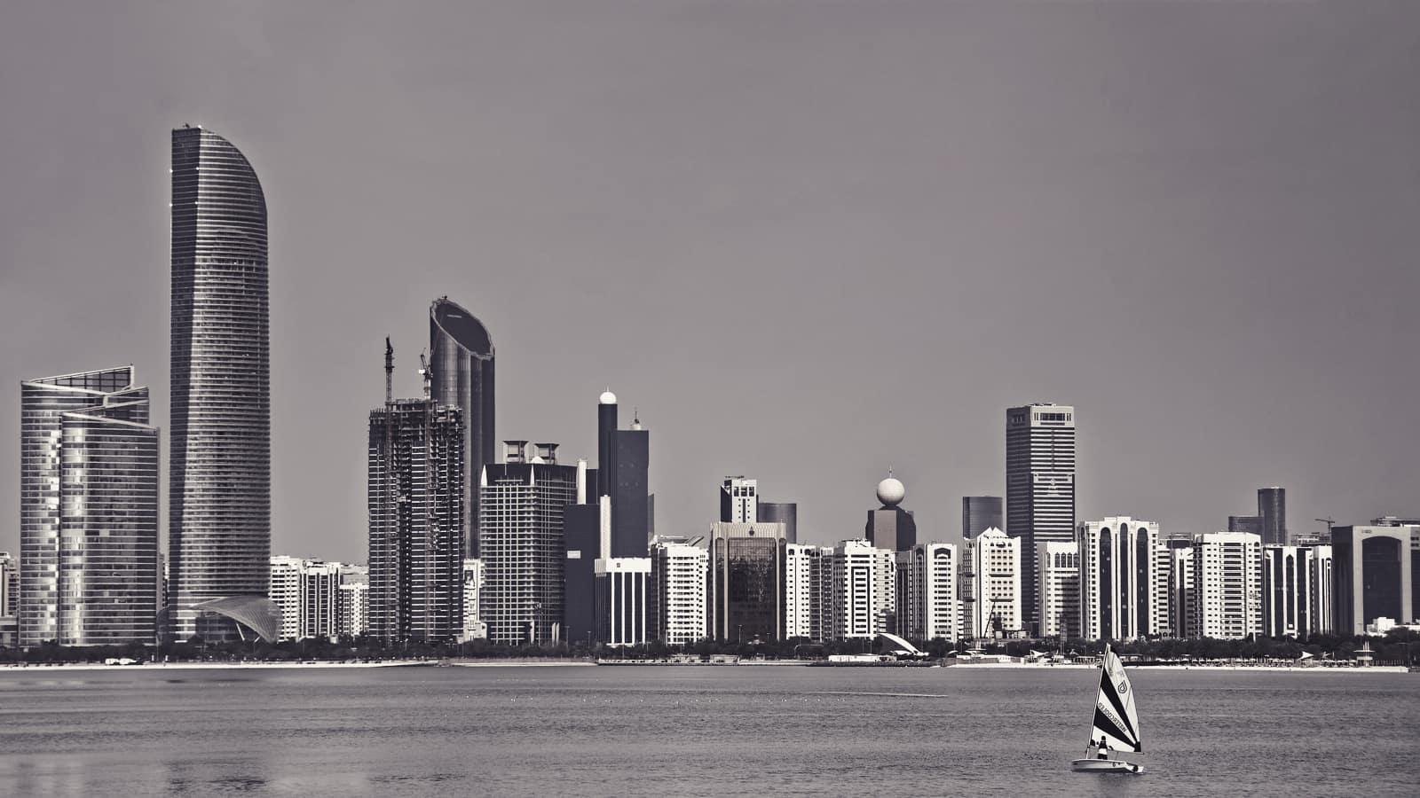 The Abu Dhabi skyline seen across the water