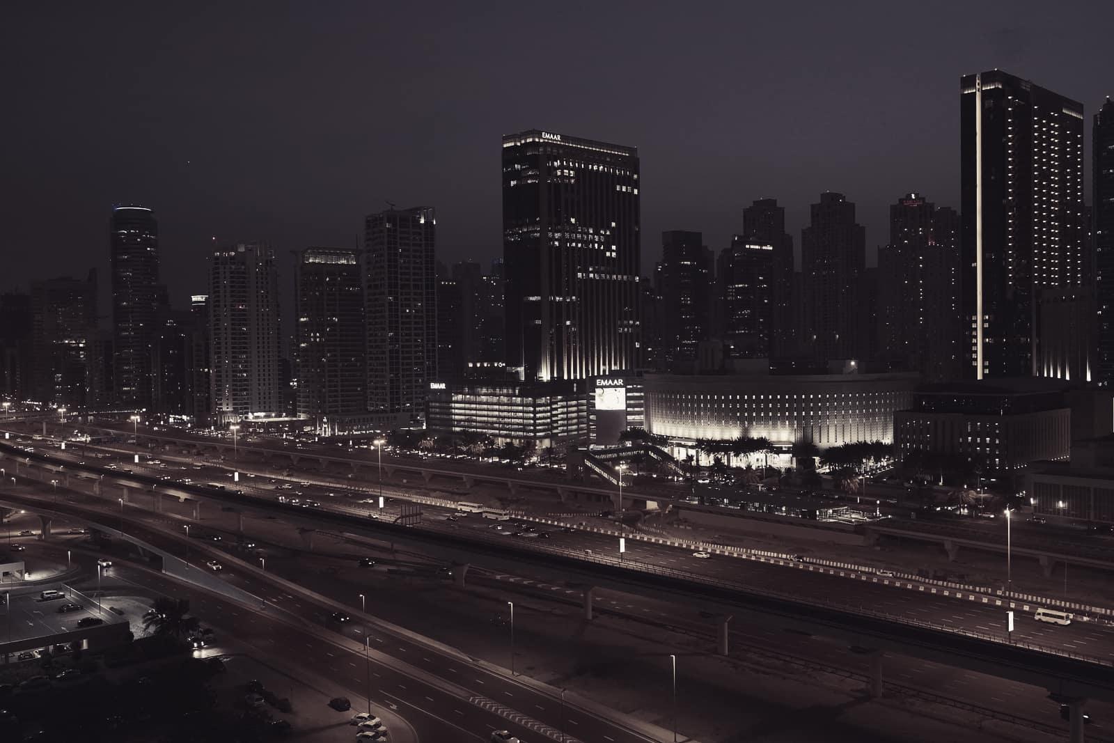 Dubai Marina and Sheikh Zayed Road at dusk