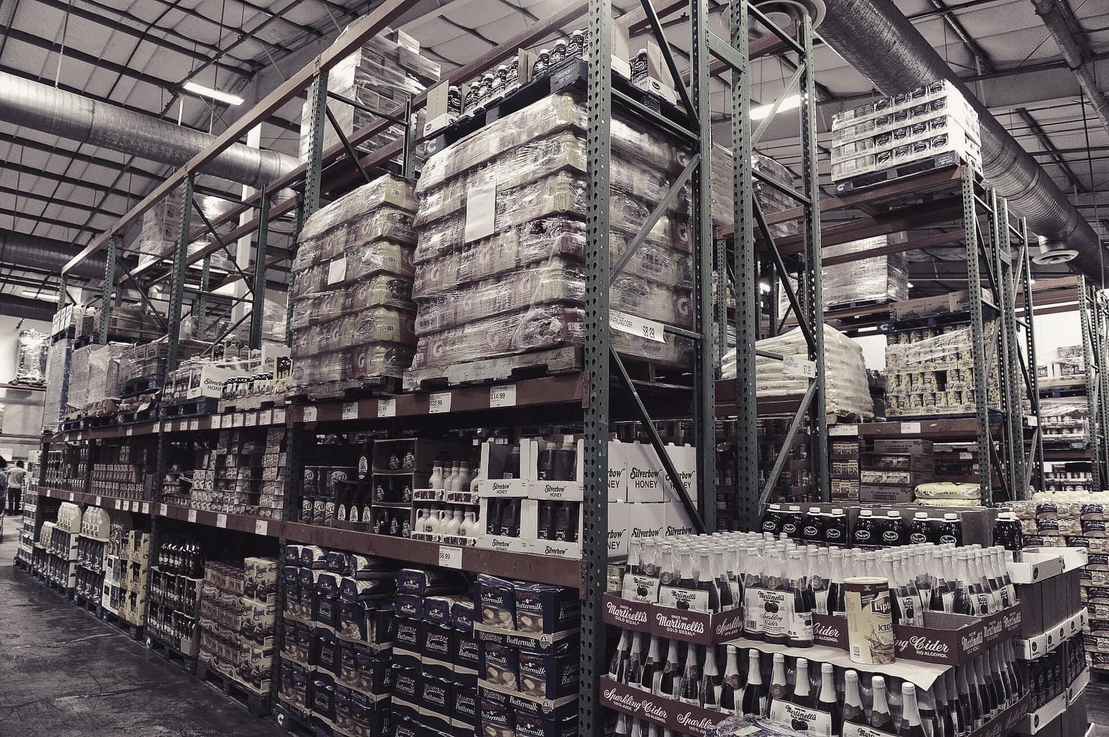 Stocked aisles inside a large retail store